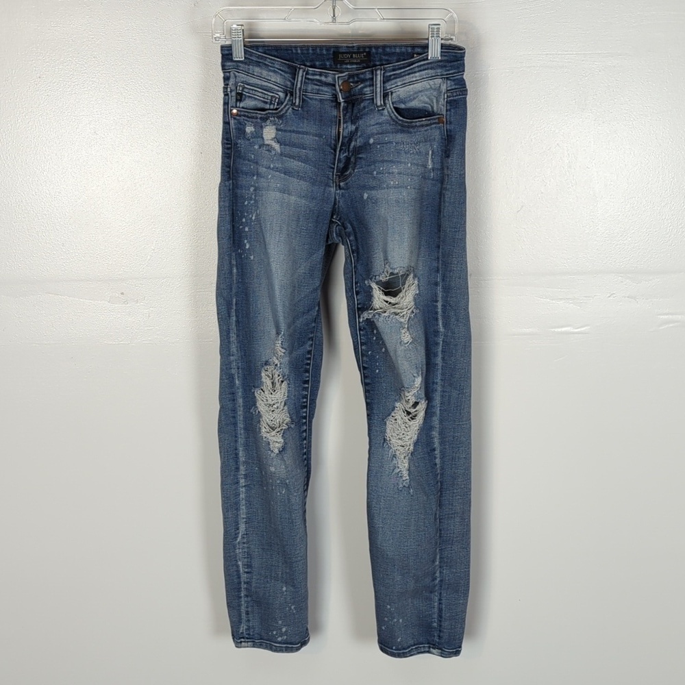 Judy Blue Distressed Acid Splash Boyfriend Jeans